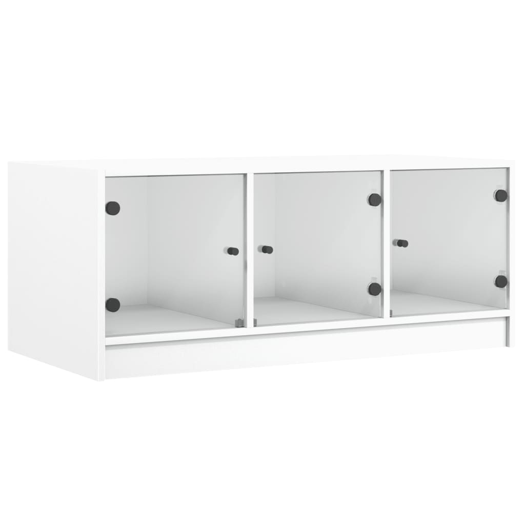 Table basse avec portes en verre blanc 102x50x42 cm - XIOS