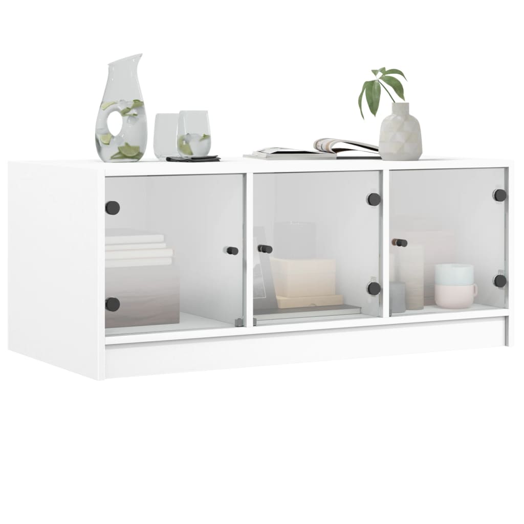 Table basse avec portes en verre blanc 102x50x42 cm - XIOS