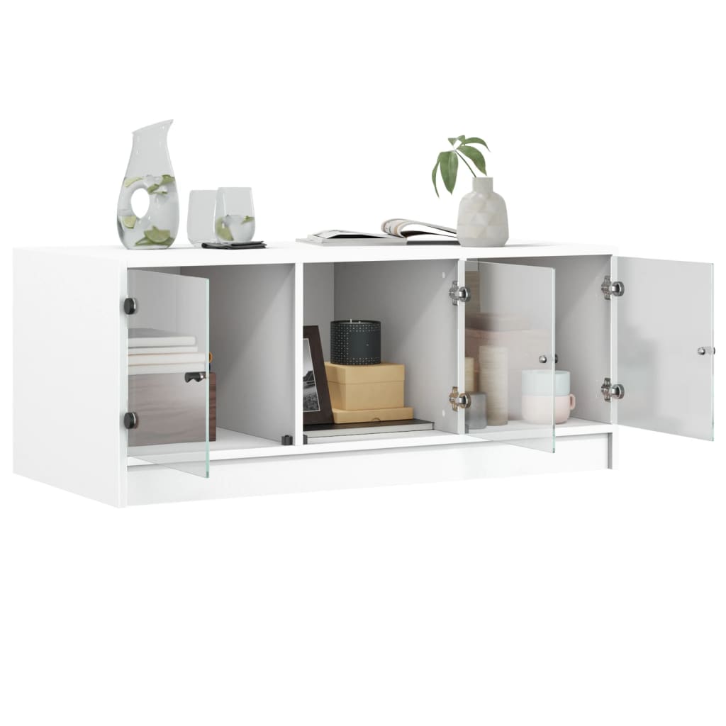 Table basse avec portes en verre blanc 102x50x42 cm - XIOS
