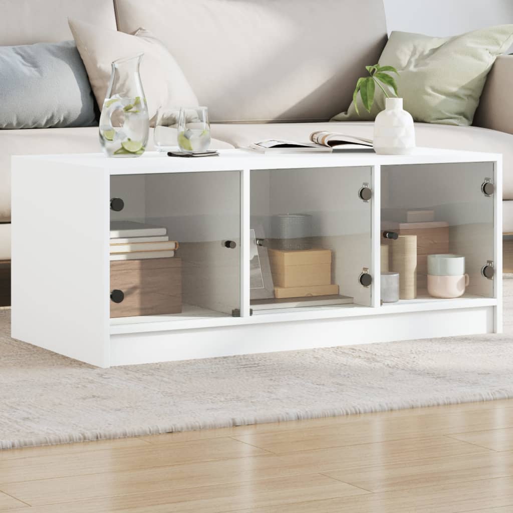 Table basse avec portes en verre blanc 102x50x42 cm - XIOS