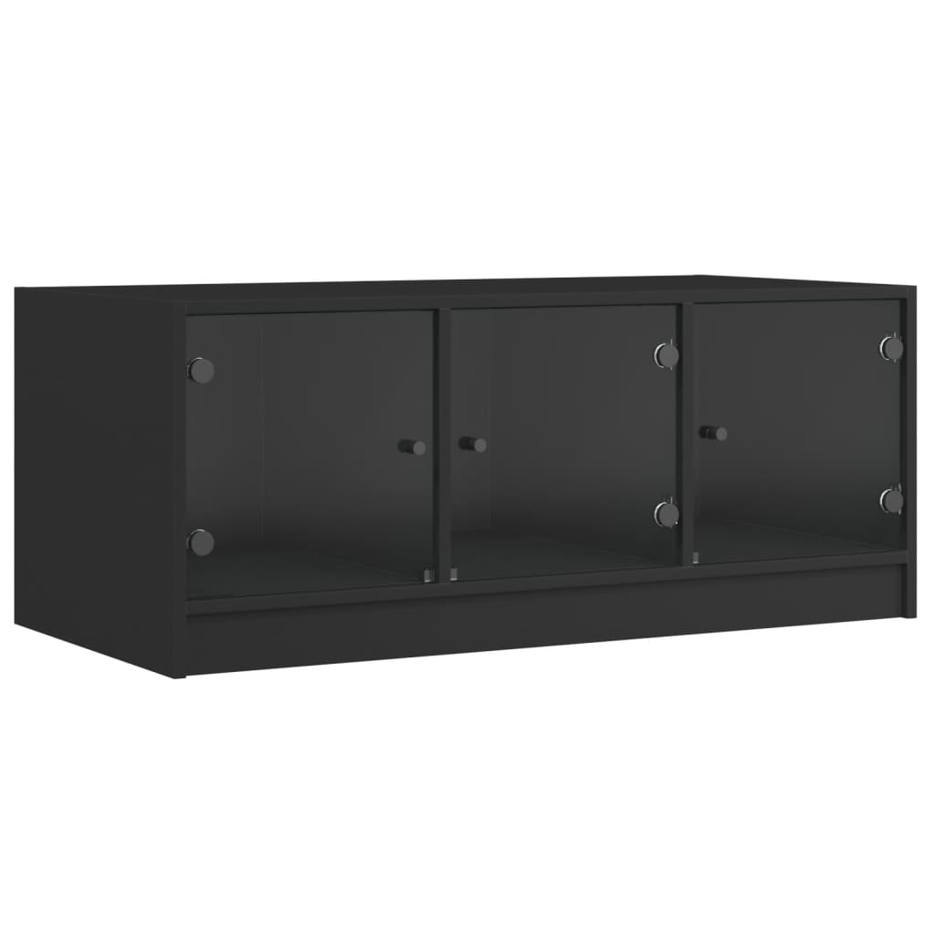 Table basse avec portes en verre noir 102x50x42 cm - XIOS