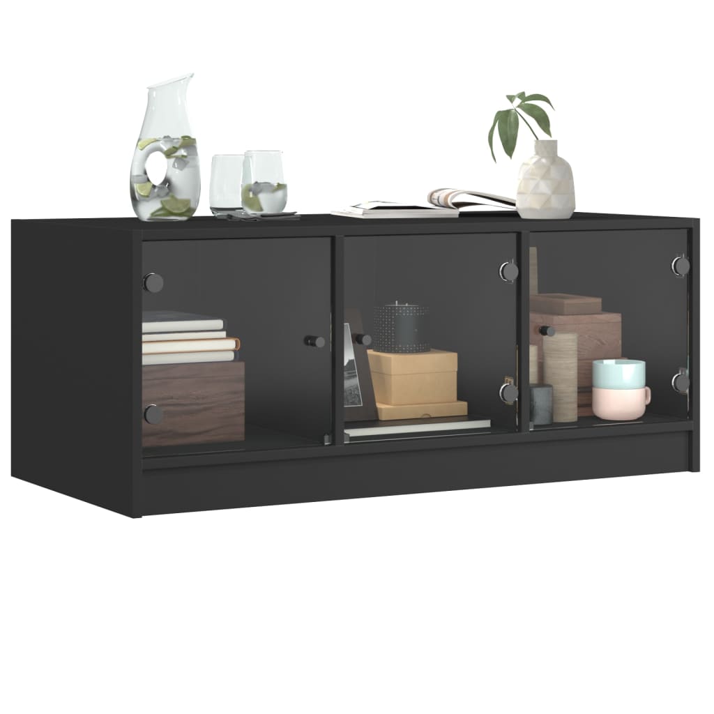 Table basse avec portes en verre noir 102x50x42 cm - XIOS