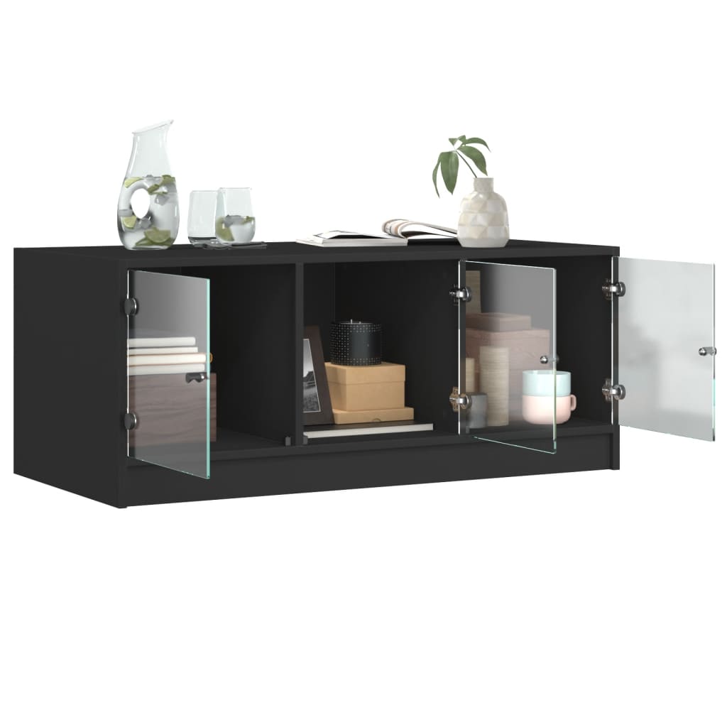 Table basse avec portes en verre noir 102x50x42 cm - XIOS