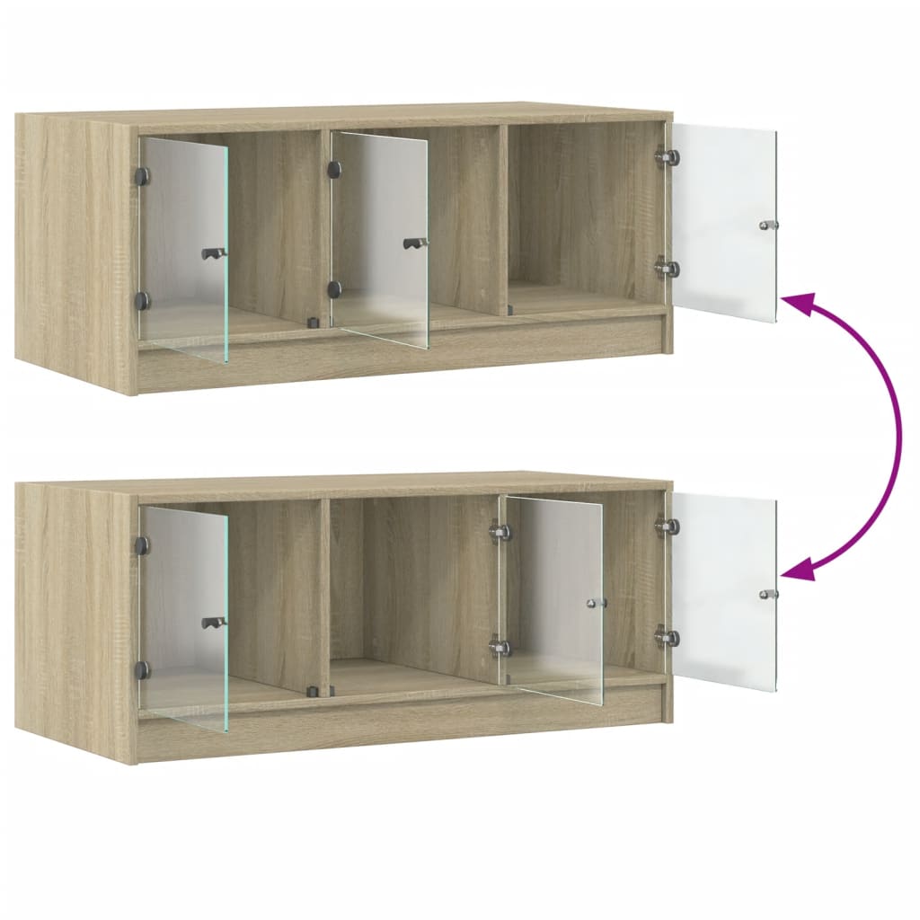 Table basse avec portes en verre chêne sonoma 102x50x42 cm - XIOS