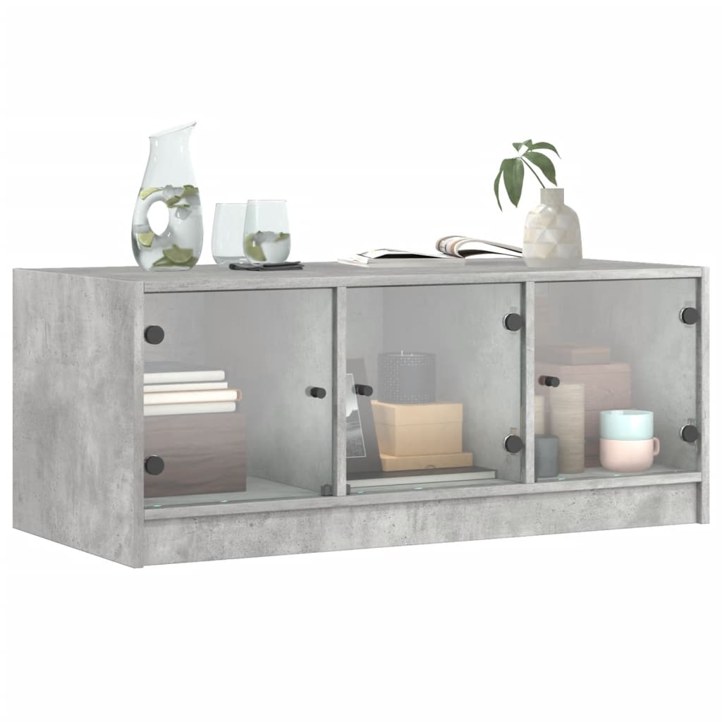 Table basse avec portes en verre gris béton 102x50x42 cm - XIOS