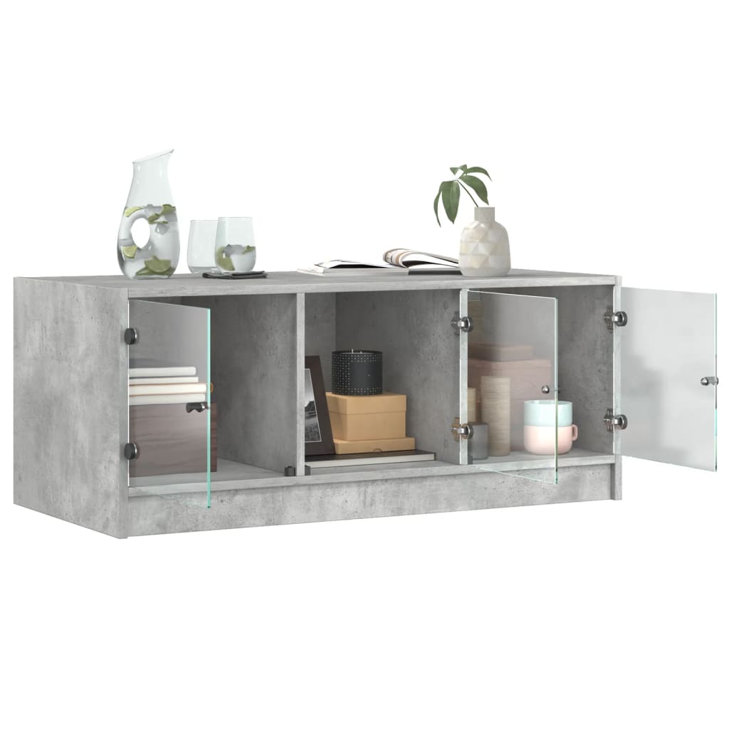 Table basse avec portes en verre gris béton 102x50x42 cm - XIOS