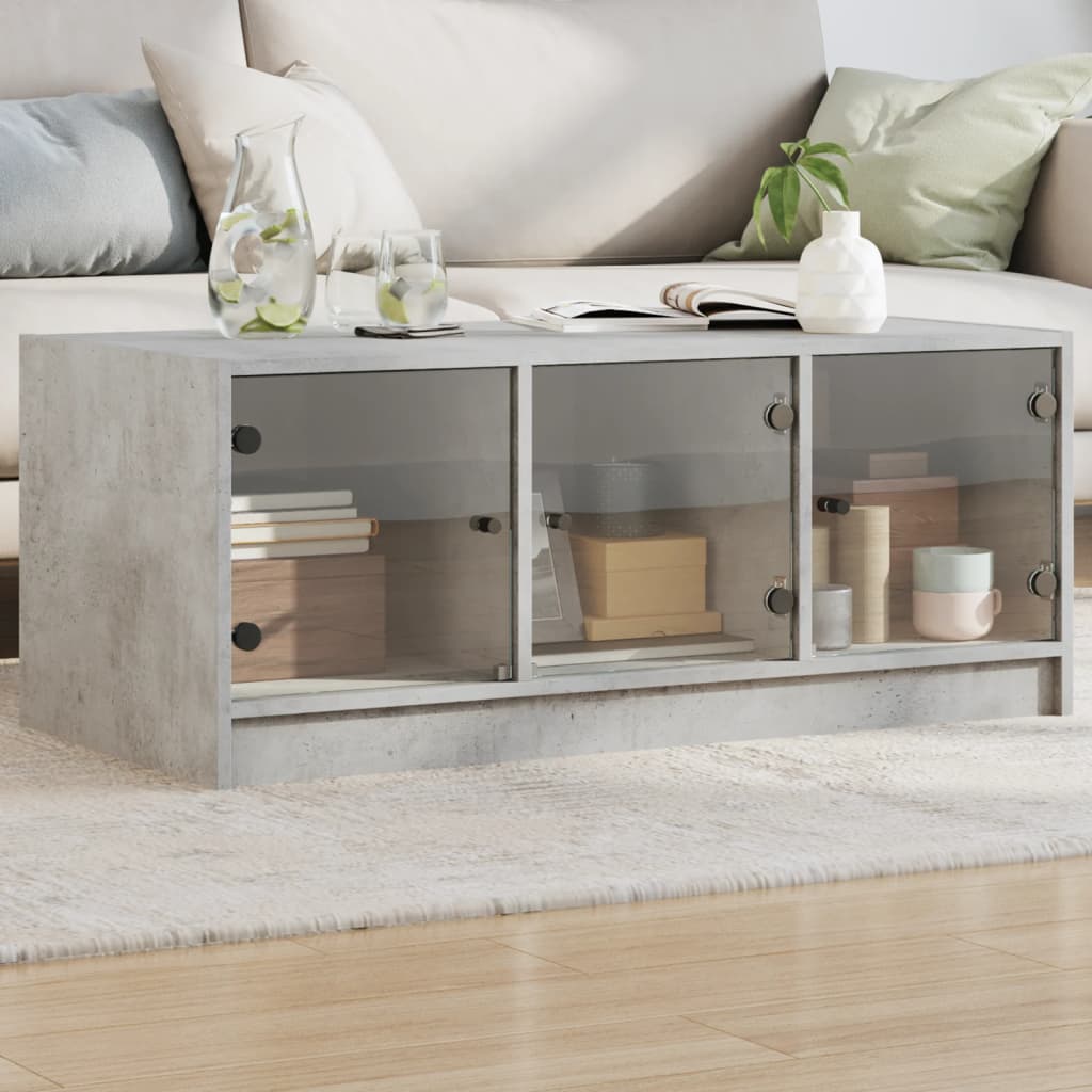 Table basse avec portes en verre gris béton 102x50x42 cm - XIOS