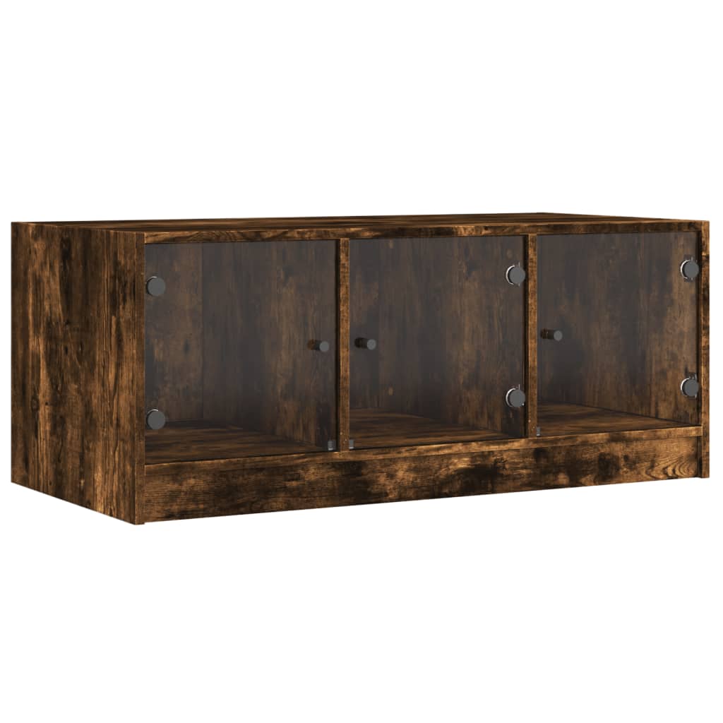 Table basse avec portes en verre chêne fumé 102x50x42 cm - XIOS