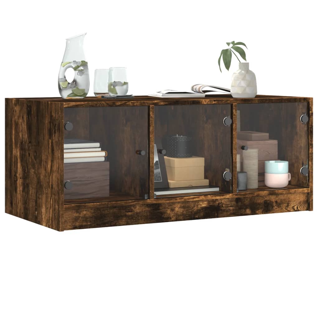 Table basse avec portes en verre chêne fumé 102x50x42 cm - XIOS