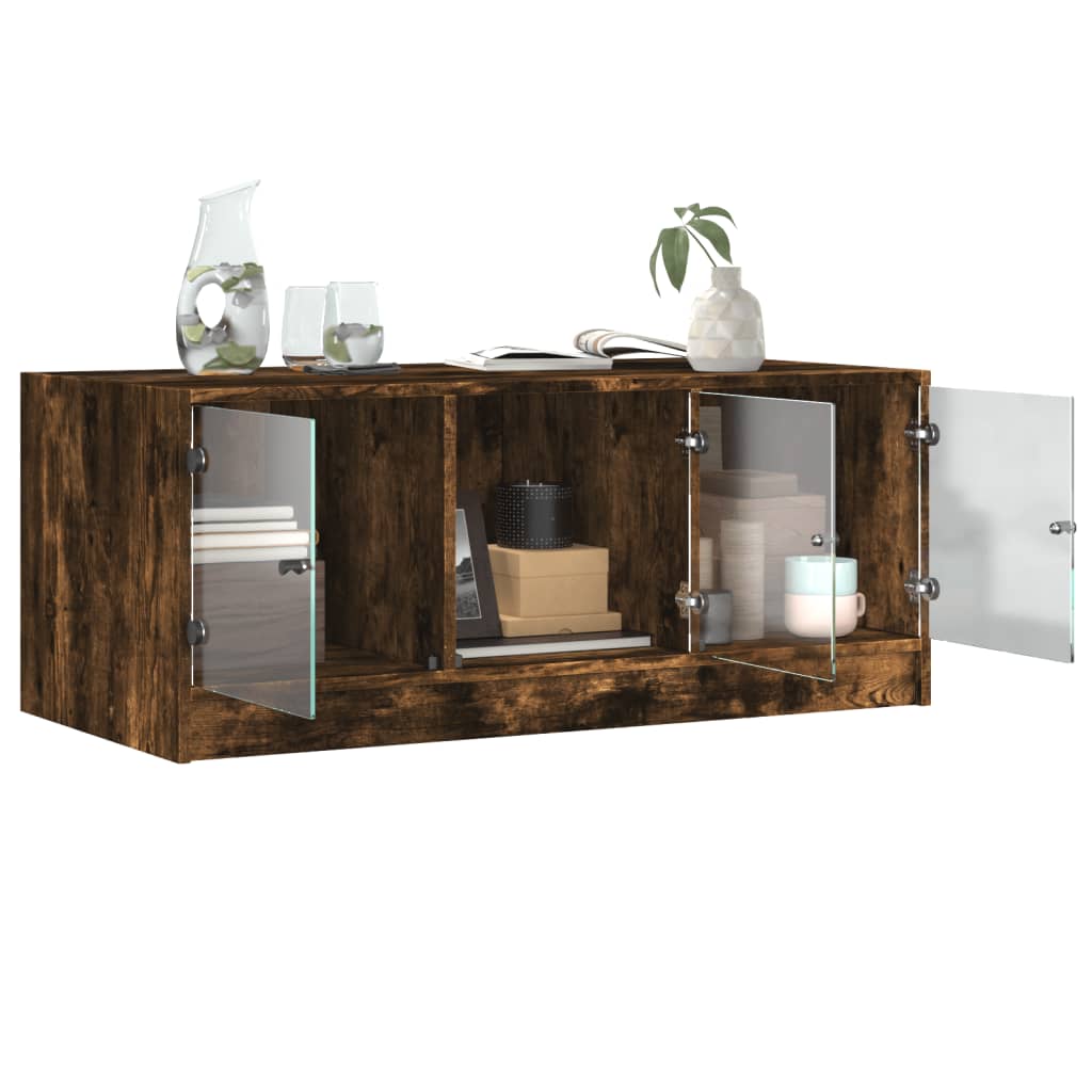 Table basse avec portes en verre chêne fumé 102x50x42 cm - XIOS
