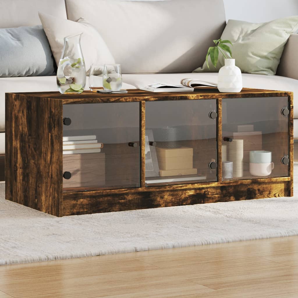 Table basse avec portes en verre chêne fumé 102x50x42 cm - XIOS