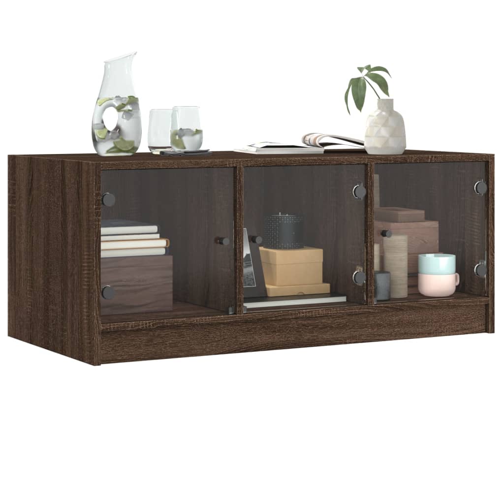 Table basse avec portes en verre chêne marron 102x50x42 cm - XIOS