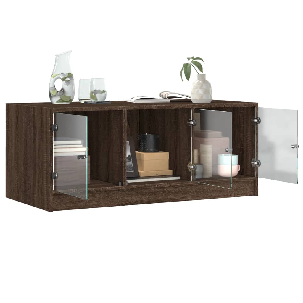 Table basse avec portes en verre chêne marron 102x50x42 cm - XIOS
