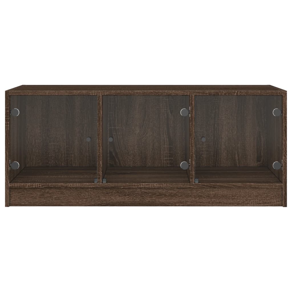 Table basse avec portes en verre chêne marron 102x50x42 cm - XIOS