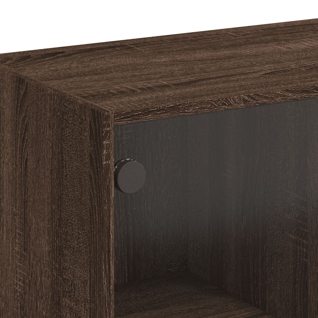 Table basse avec portes en verre chêne marron 102x50x42 cm - XIOS