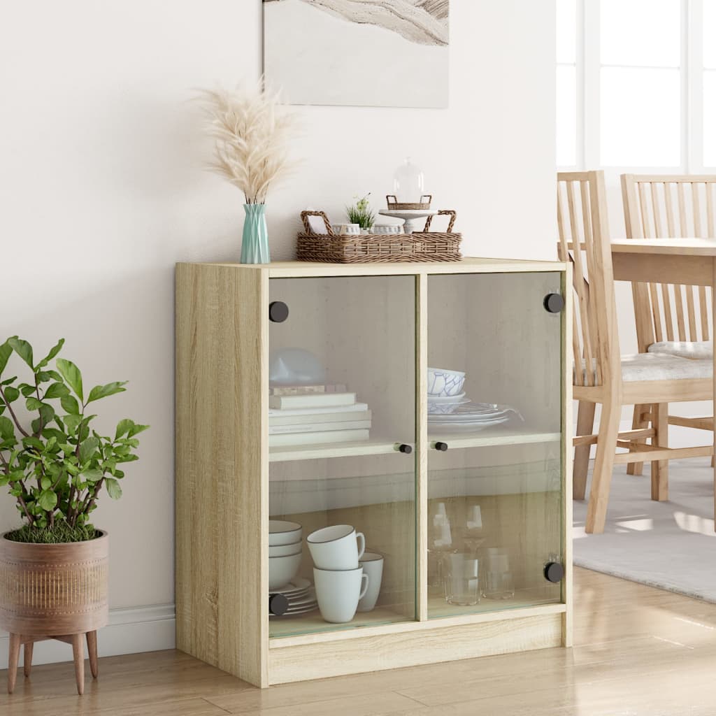 Armoire latérale avec portes en verre chêne sonoma 68x37x75,5cm - XIOS