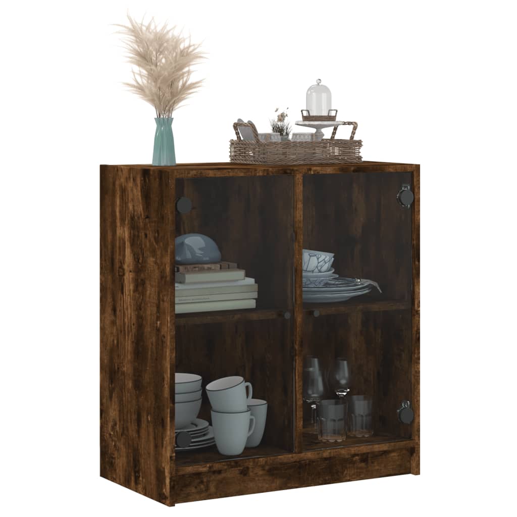 Armoire latérale avec portes en verre chêne fumé 68x37x75,5 cm - XIOS