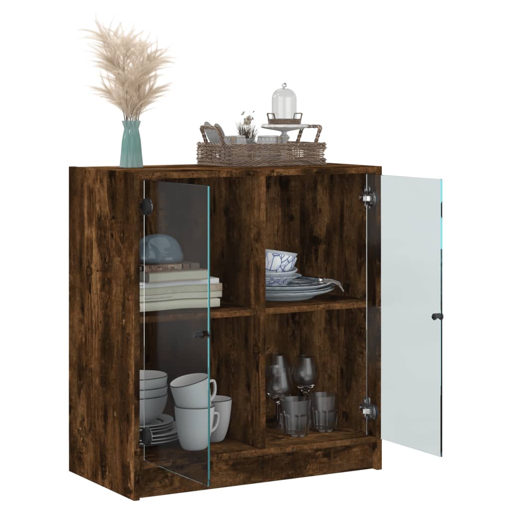 Armoire latérale avec portes en verre chêne fumé 68x37x75,5 cm - XIOS