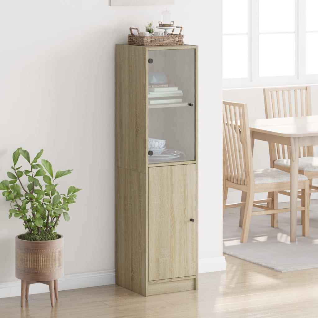 Buffet avec porte en verre chêne sonoma 35x37x142 cm - XIOS