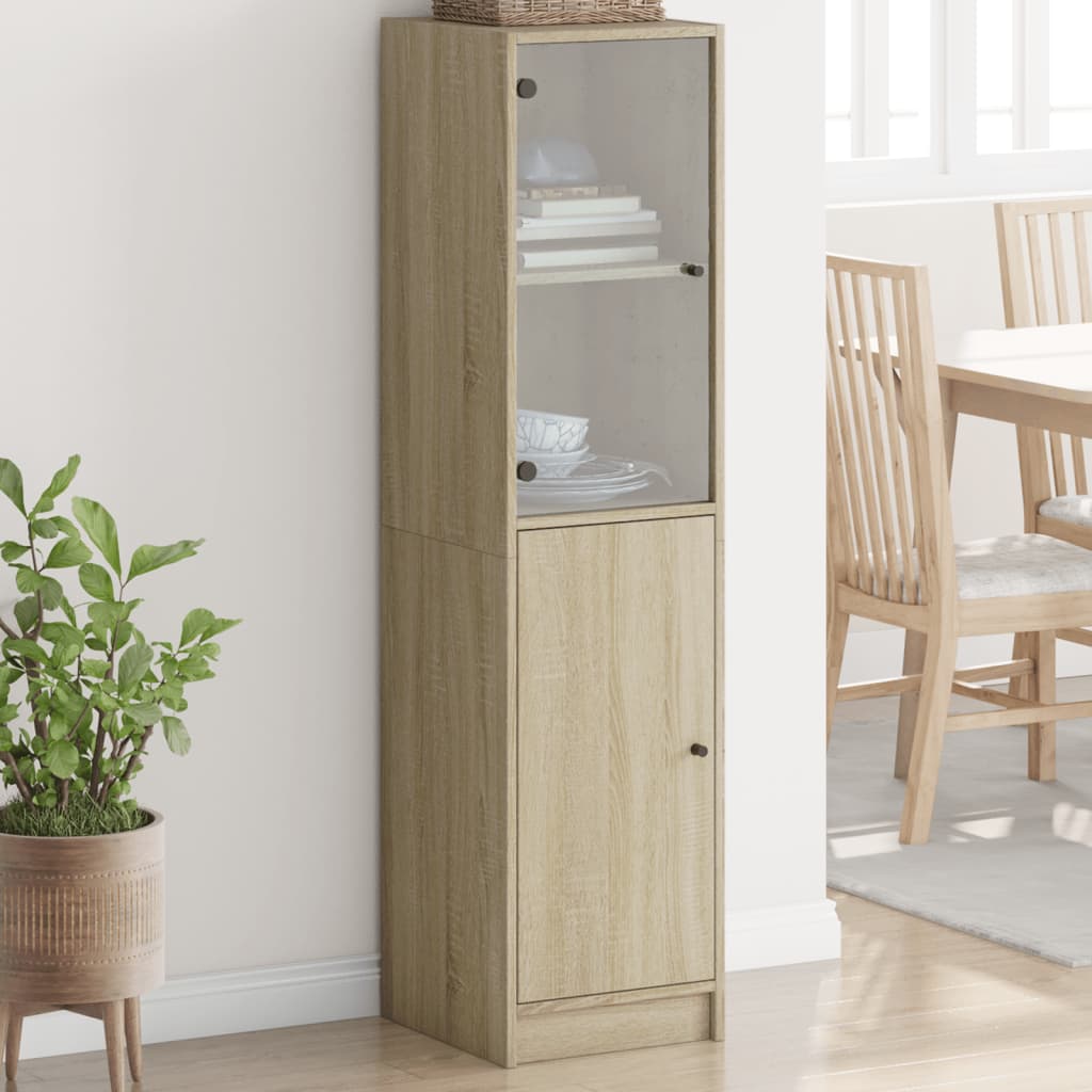Buffet avec porte en verre chêne sonoma 35x37x142 cm - XIOS