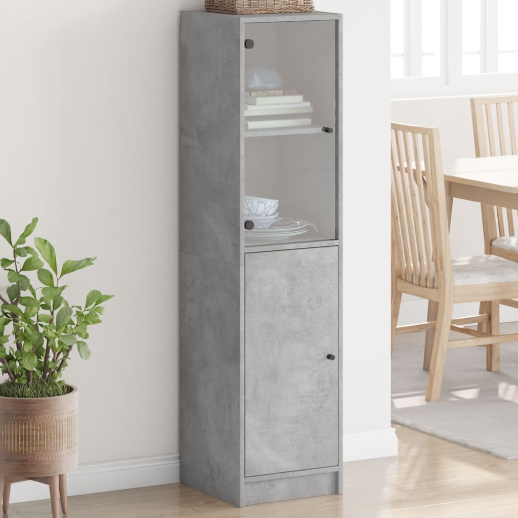 Buffet avec porte en verre gris béton 35x37x142 cm - XIOS