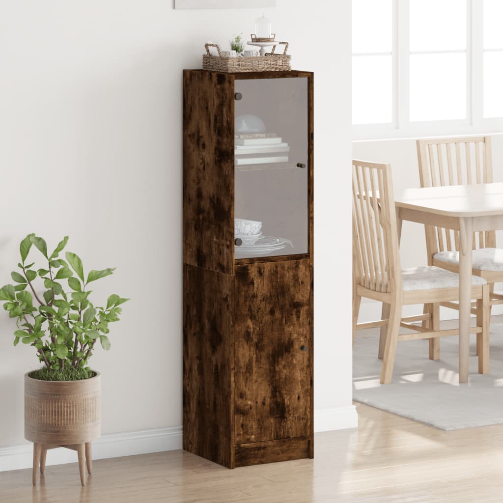 Buffet avec porte en verre chêne fumé 35x37x142 cm - XIOS