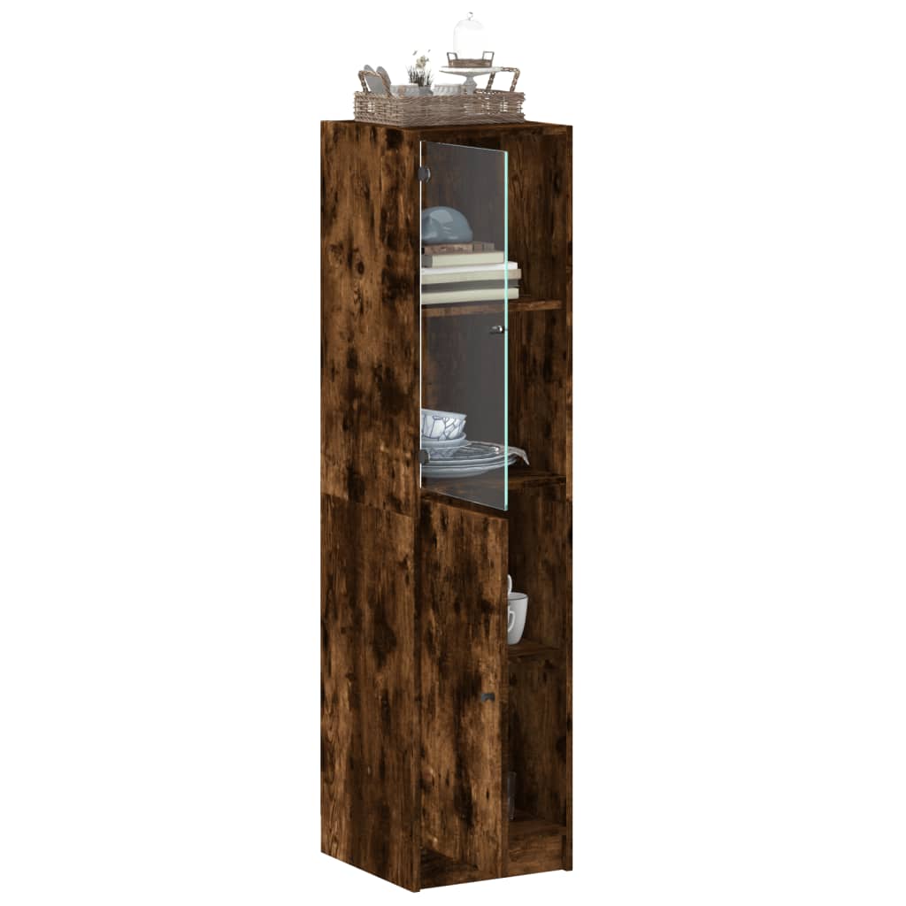 Buffet avec porte en verre chêne fumé 35x37x142 cm - XIOS