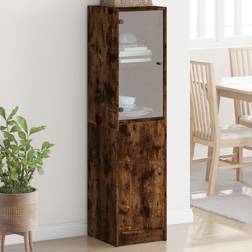 Buffet avec porte en verre chêne fumé 35x37x142 cm - XIOS