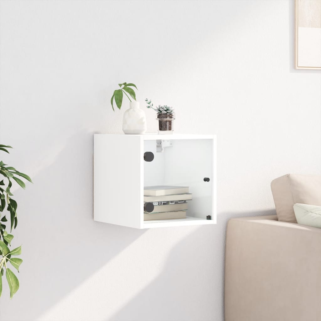 Table de chevet avec porte en verre blanc 35x37x35 cm - XIOS