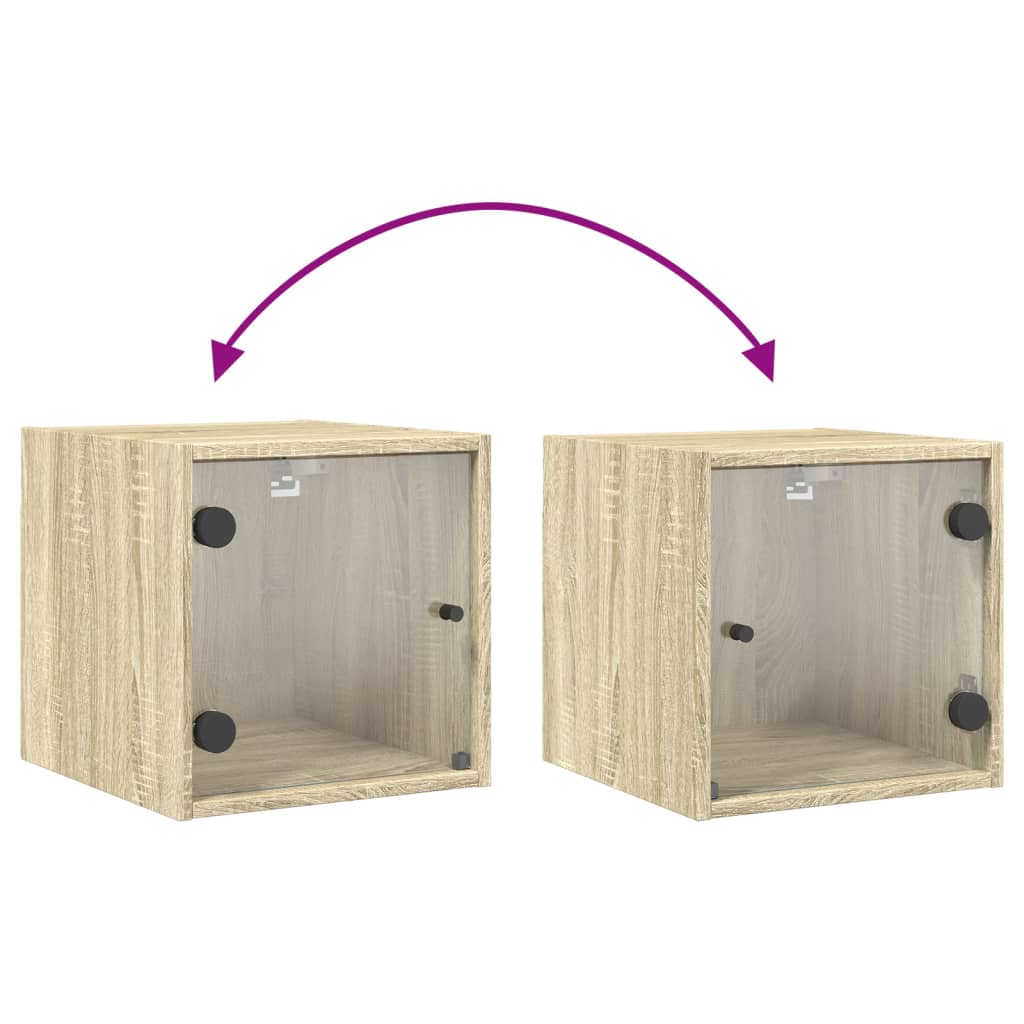 Table de chevet avec porte en verre chêne sonoma 35x37x35 cm - XIOS