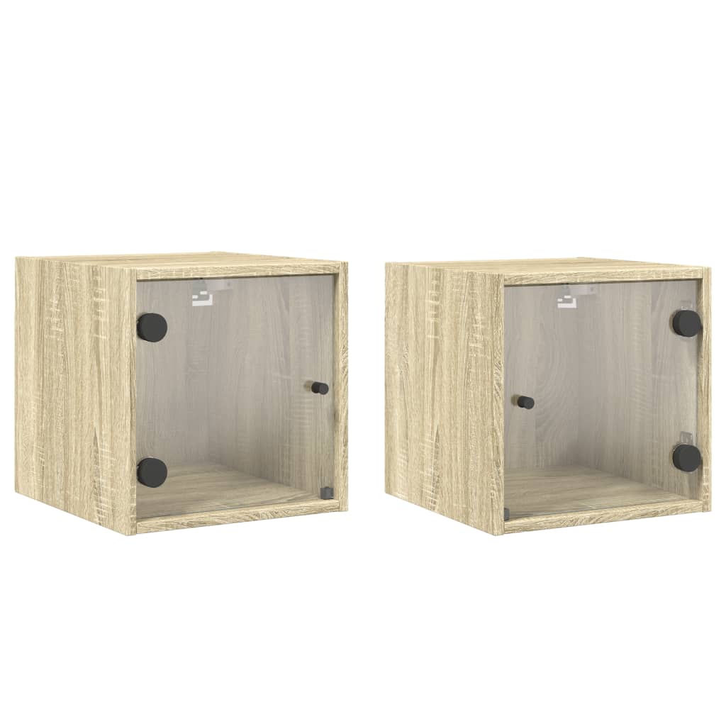 Tables de chevet et portes vitrées 2pcs chêne sonoma 35x37x35cm - XIOS