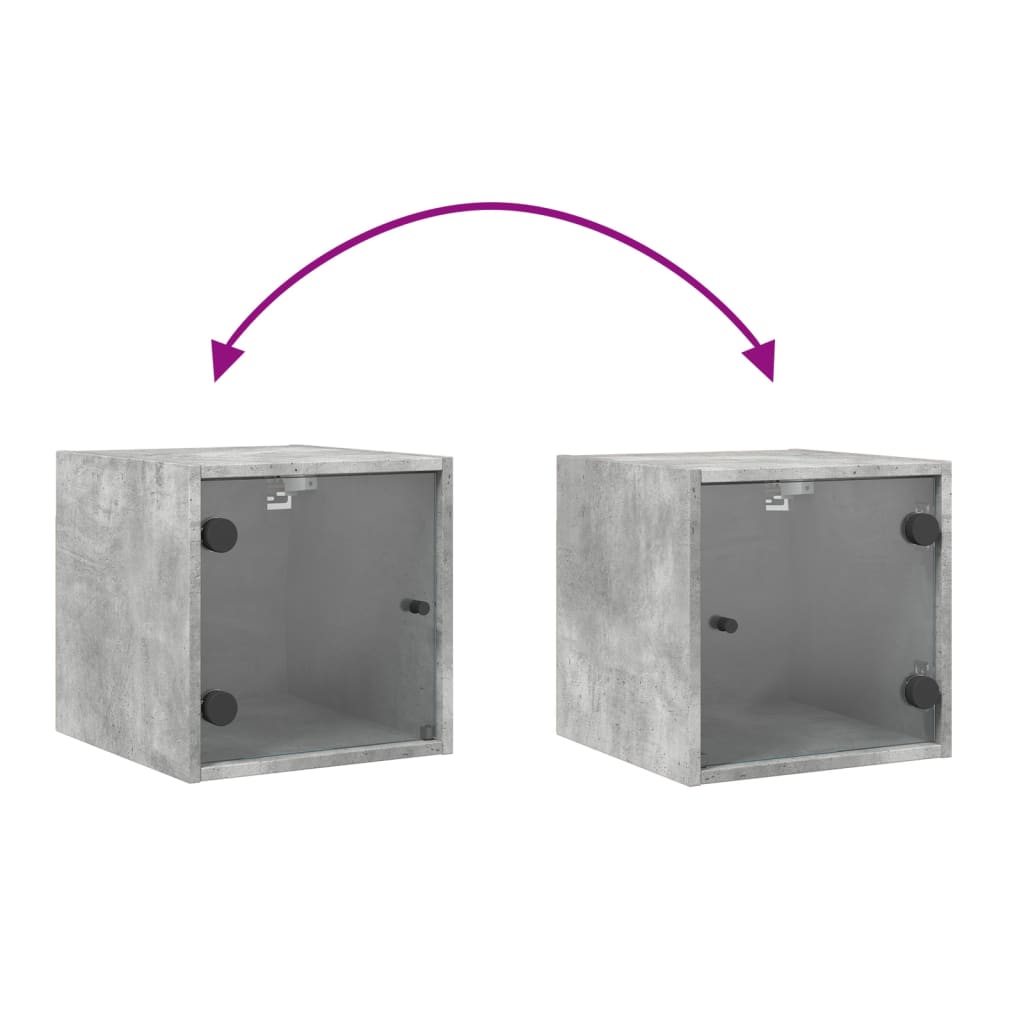 Table de chevet avec porte en verre gris béton 35x37x35 cm - XIOS