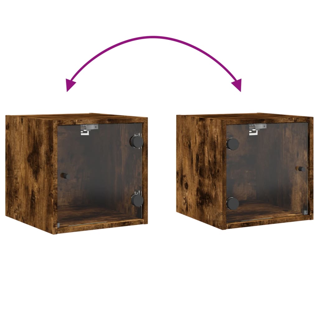 Table de chevet avec porte en verre chêne fumé 35x37x35 cm - XIOS