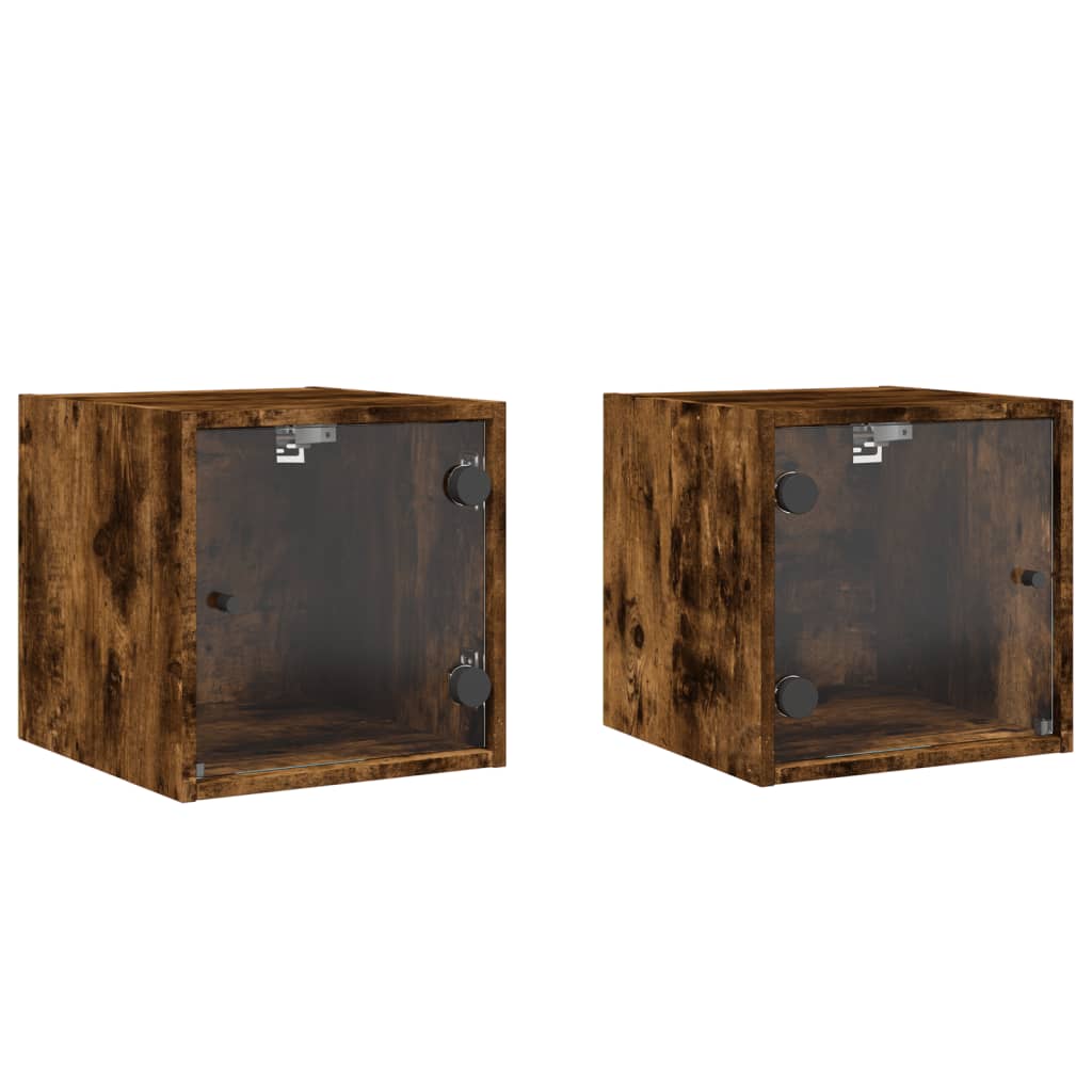 Tables de chevet et portes vitrées 2 pcs chêne fumé 35x37x35 cm - XIOS