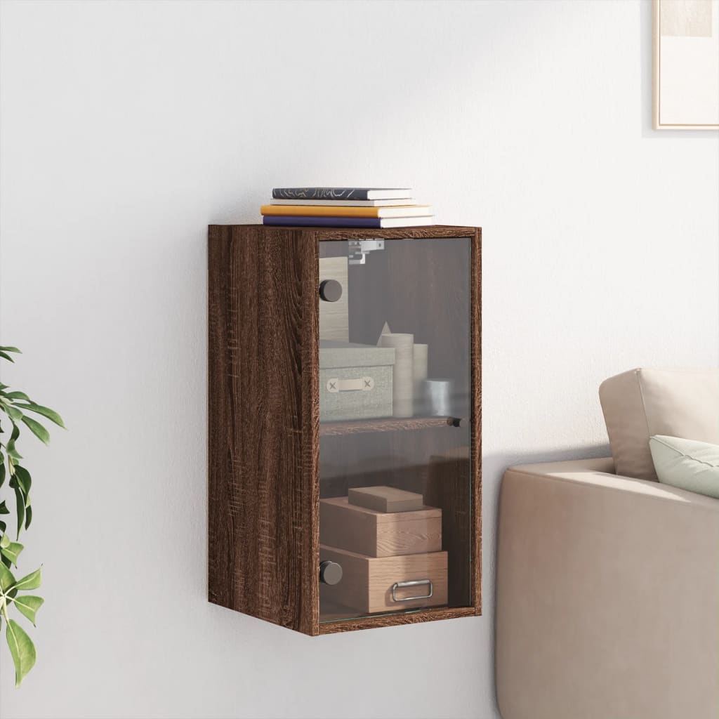Armoire murale avec portes en verre chêne marron 35x37x68,5 cm