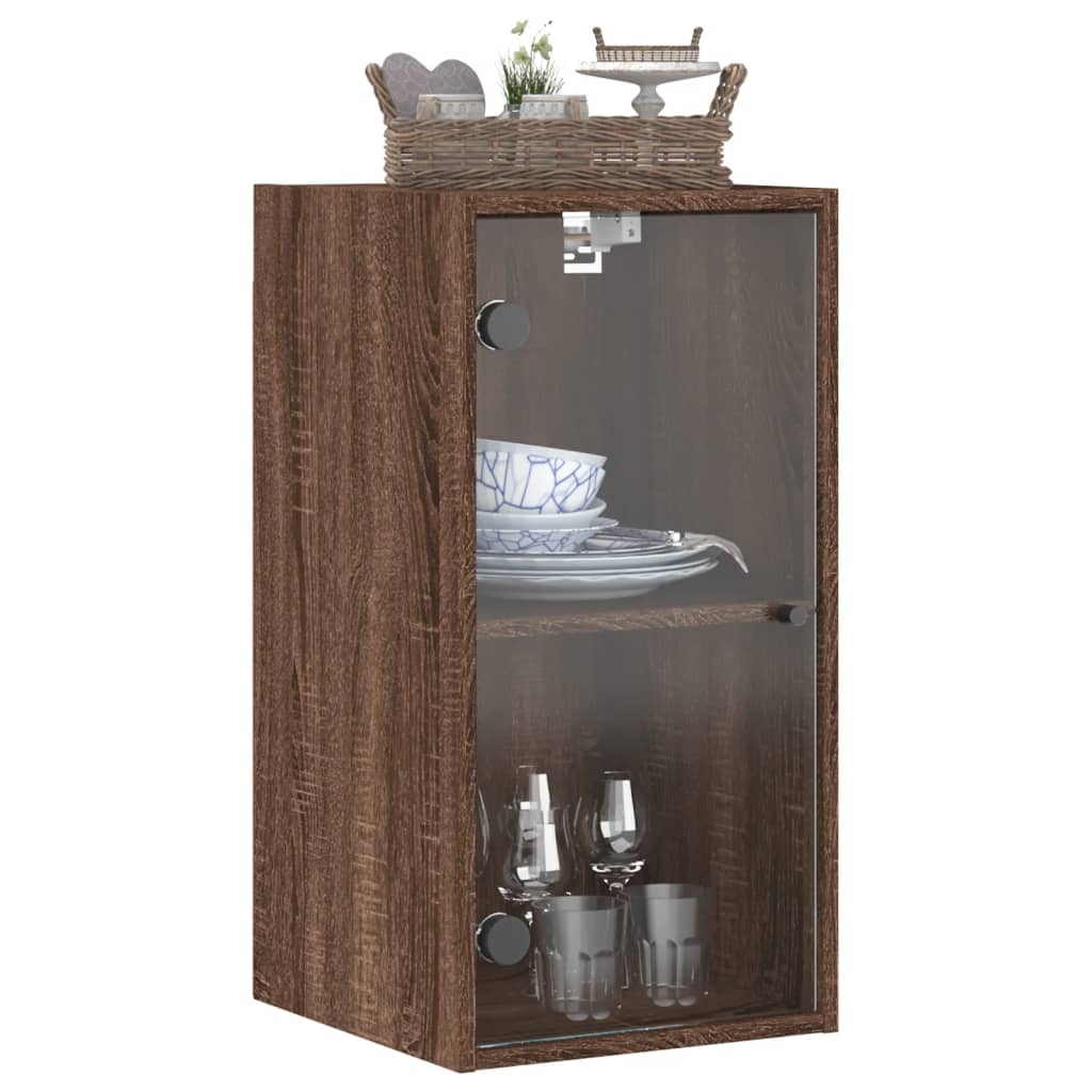 Armoire murale avec portes en verre chêne marron 35x37x68,5 cm