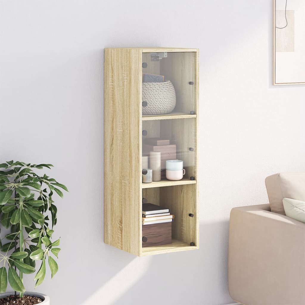 Armoire murale avec portes en verre chêne sonoma 35x37x100 cm - XIOS