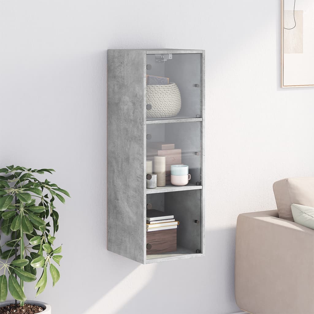 Armoire murale avec portes en verre gris béton 35x37x100 cm - XIOS
