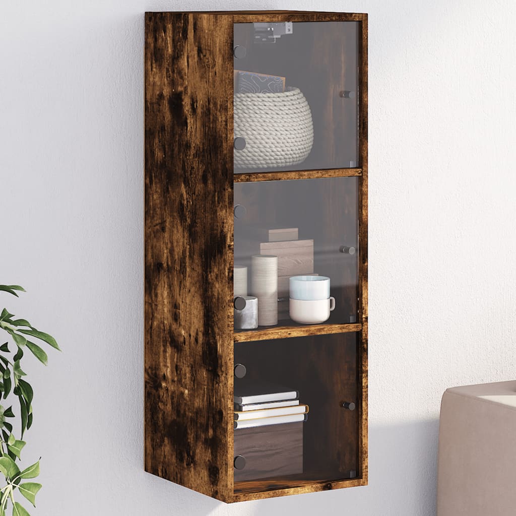 Armoire murale avec portes en verre chêne fumé 35x37x100 cm - XIOS