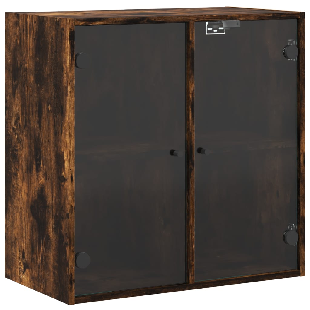 Armoire murale avec portes en verre chêne fumé 68x37x68,5 cm