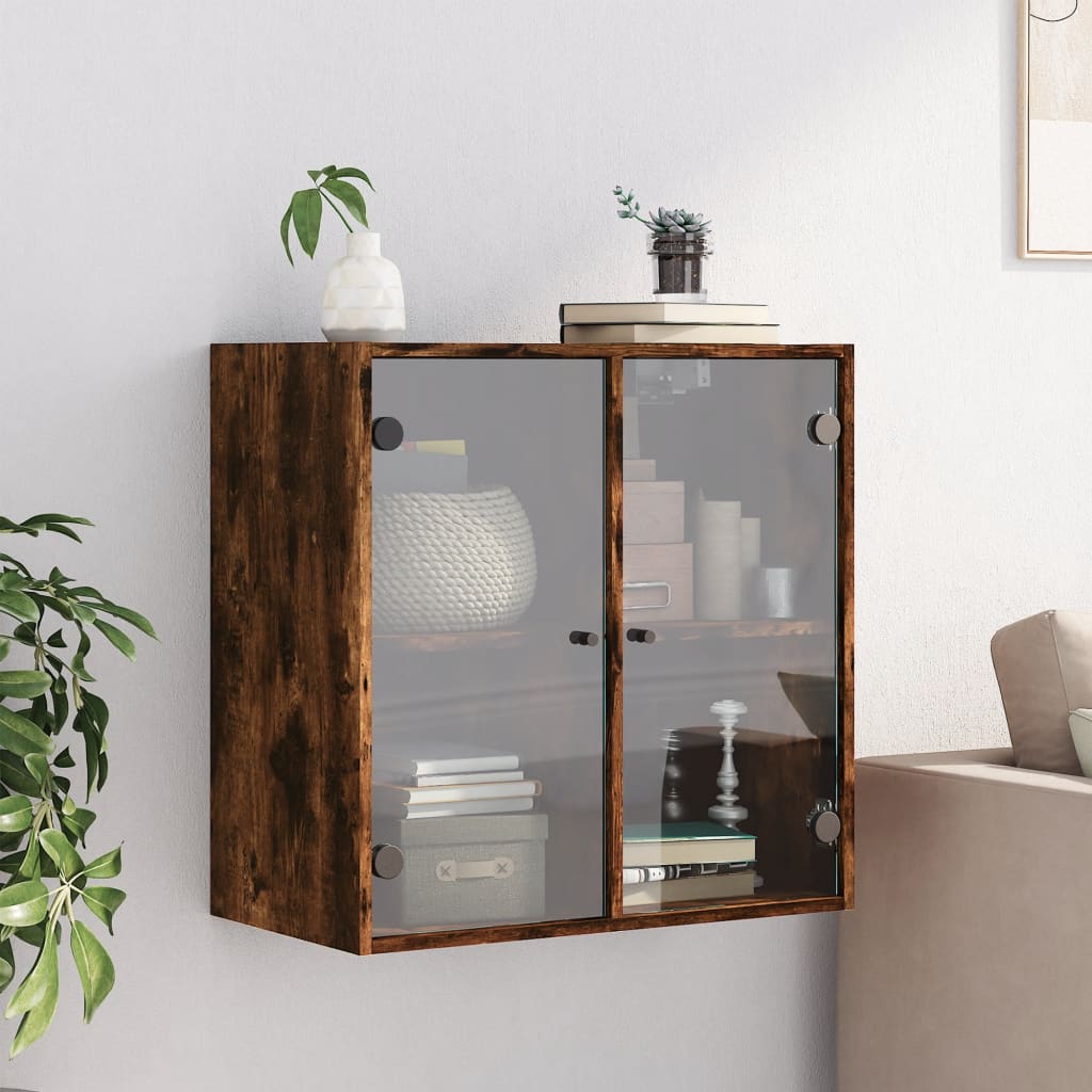 Armoire murale avec portes en verre chêne fumé 68x37x68,5 cm