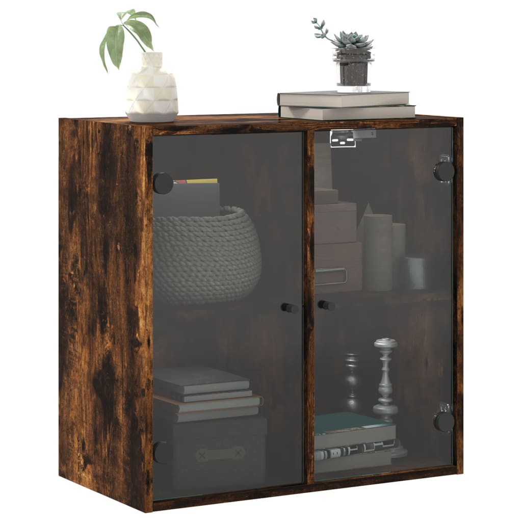 Armoire murale avec portes en verre chêne fumé 68x37x68,5 cm
