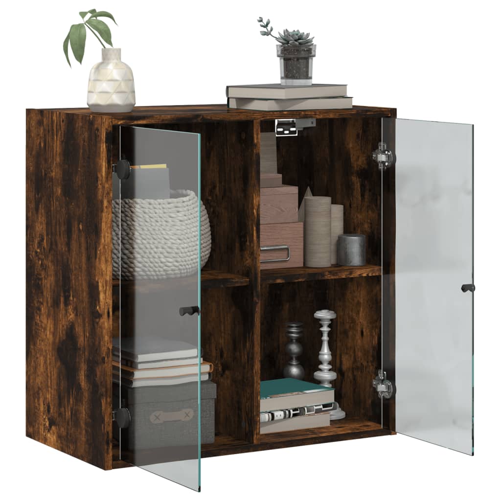 Armoire murale avec portes en verre chêne fumé 68x37x68,5 cm
