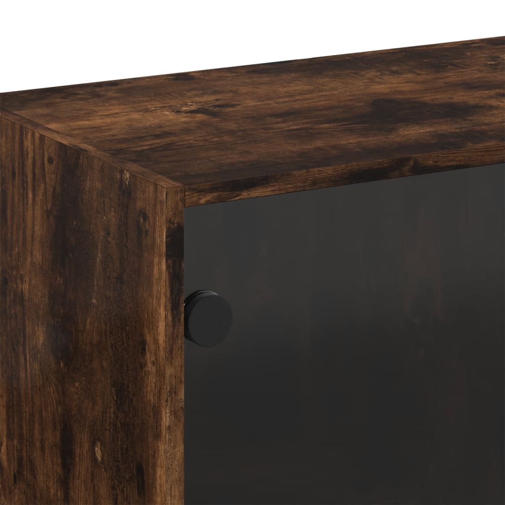 Armoire murale avec portes en verre chêne fumé 68x37x68,5 cm
