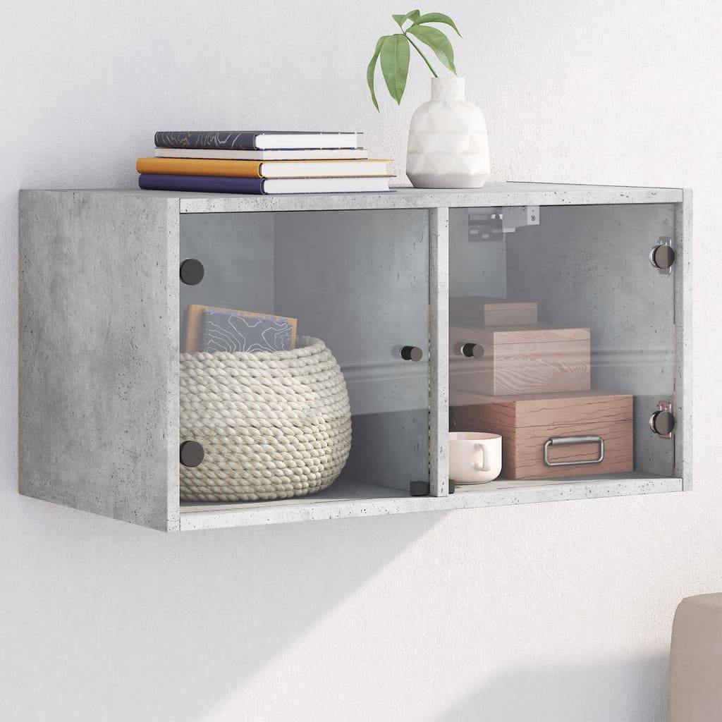 Armoire murale avec portes en verre gris béton 68,5x37x35 cm - XIOS