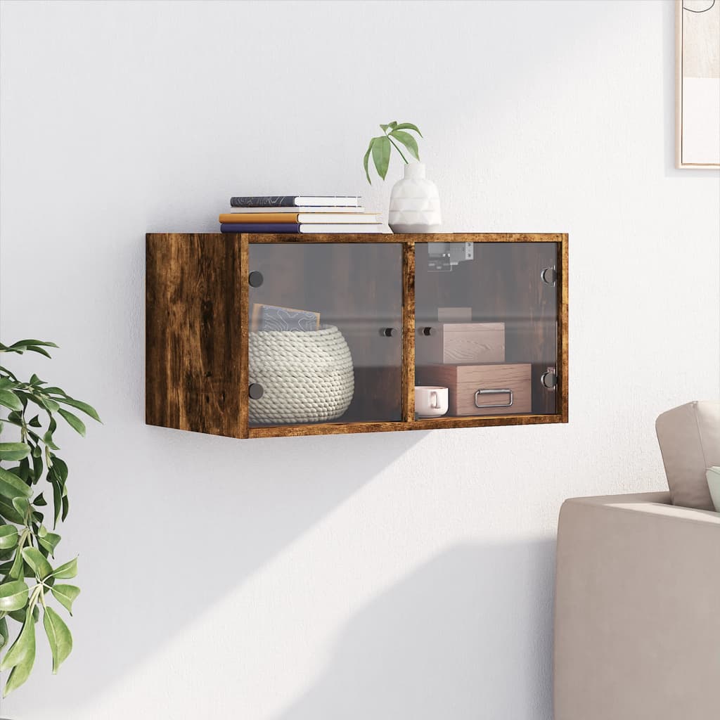 Armoire murale avec portes en verre chêne fumé 68,5x37x35 cm - XIOS