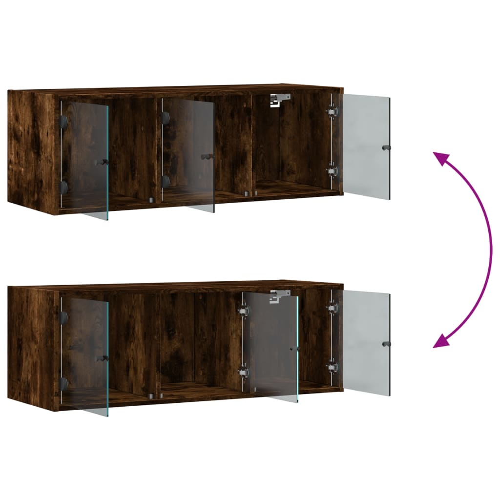 Armoire murale avec portes en verre chêne fumé 102x37x35 cm