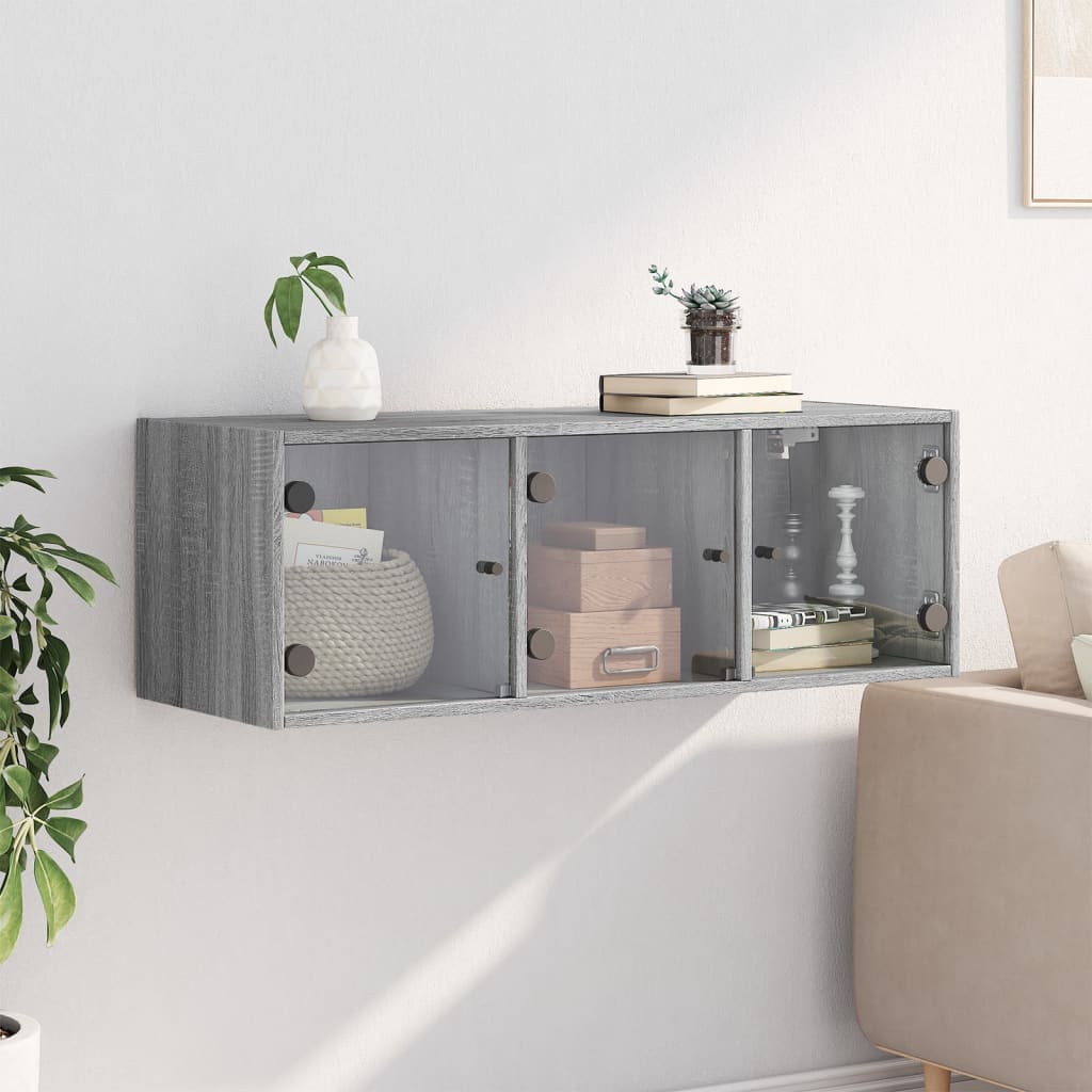 Armoire murale avec portes en verre sonoma gris 102x37x35 cm