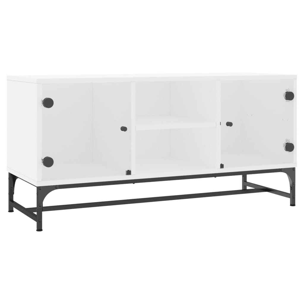 Meuble TV avec portes en verre blanc 102x37x50 cm - XIOS