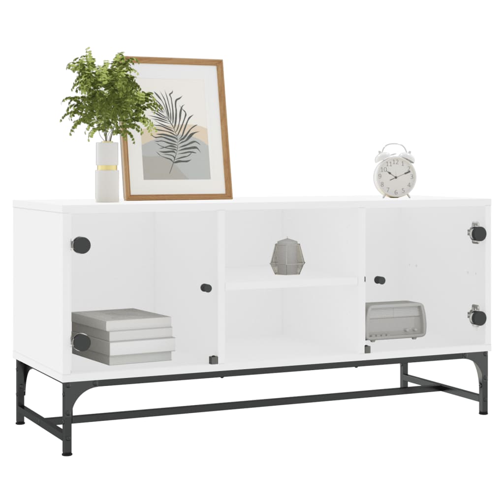 Meuble TV avec portes en verre blanc 102x37x50 cm - XIOS